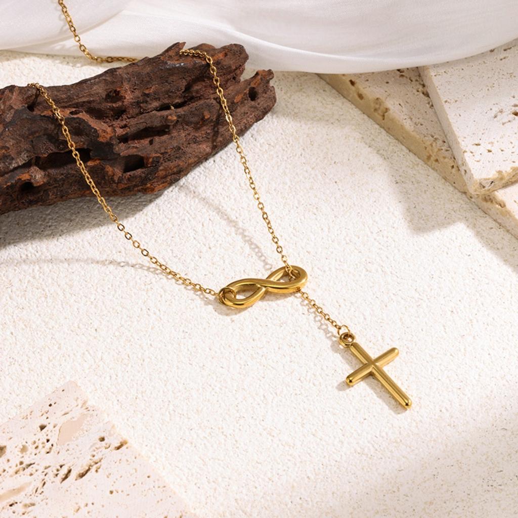 Number 8 Cross Necklace Minimalist Short Choker for Women Trendy Layering Jewelry