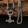 Retro Viking Fist Hammer Pendant Necklace with Stainless Steel Chain - Fashionable and Unique Design