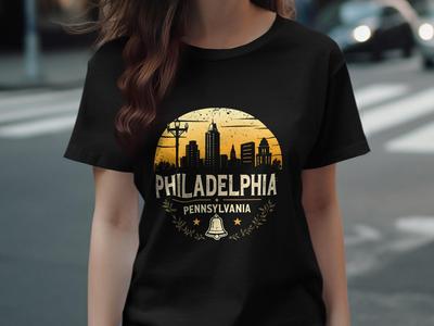 Philadelphia Cityscape Retro Design T-Shirt, Vintage Philadelphia Skyline Tee, Classic Philadelphia Shirt, Pennsylvania Gift