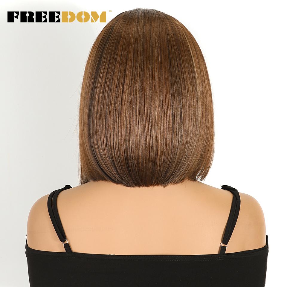 FREEDOM 10" Short Bob Wig Synthetic Lace Front Wigs For Women 13x3 Pre Plucked Free Part Lace Wig Ombre Brown Blonde Cosplay Wig