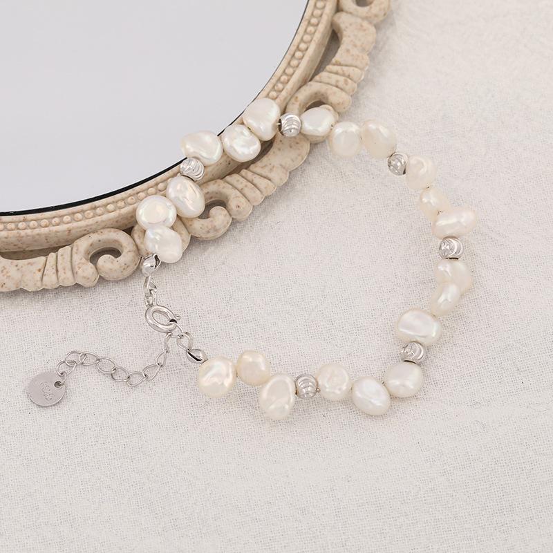 Fashion Jewelry Baroque Freshwater Pearl Bracelet for Ladies Plated Beaded 925 Sterling Silver Bracelet Chain Jewelry