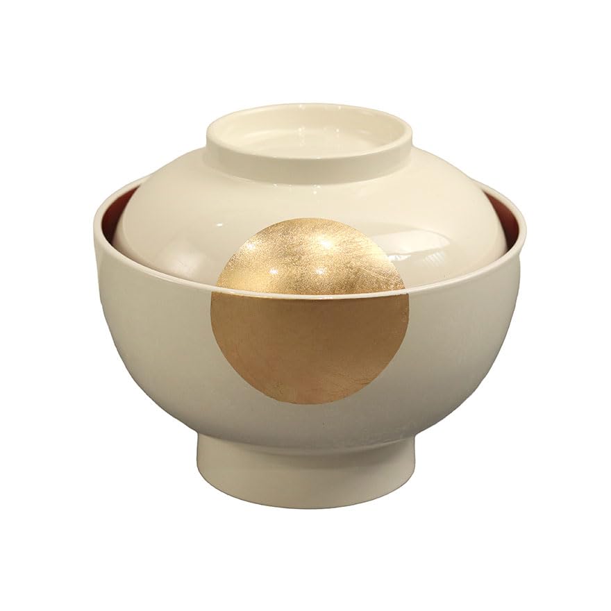 Soup soup lidded white with red Echizen bowl, Japanese-made bowl, bowl, "Yorokobi" design, interior, lacquerware, boxed.