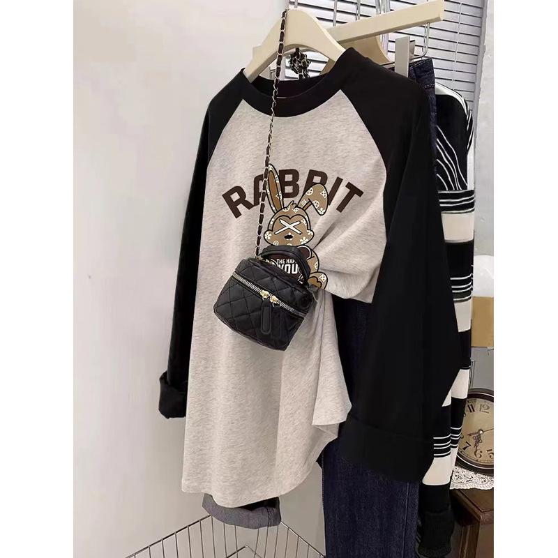 

Американская ретро женская хлопковая рубашка реглан с длинным рукавом большого размера - осенне-зимний студенческий базовый топ, 200 цзиней L