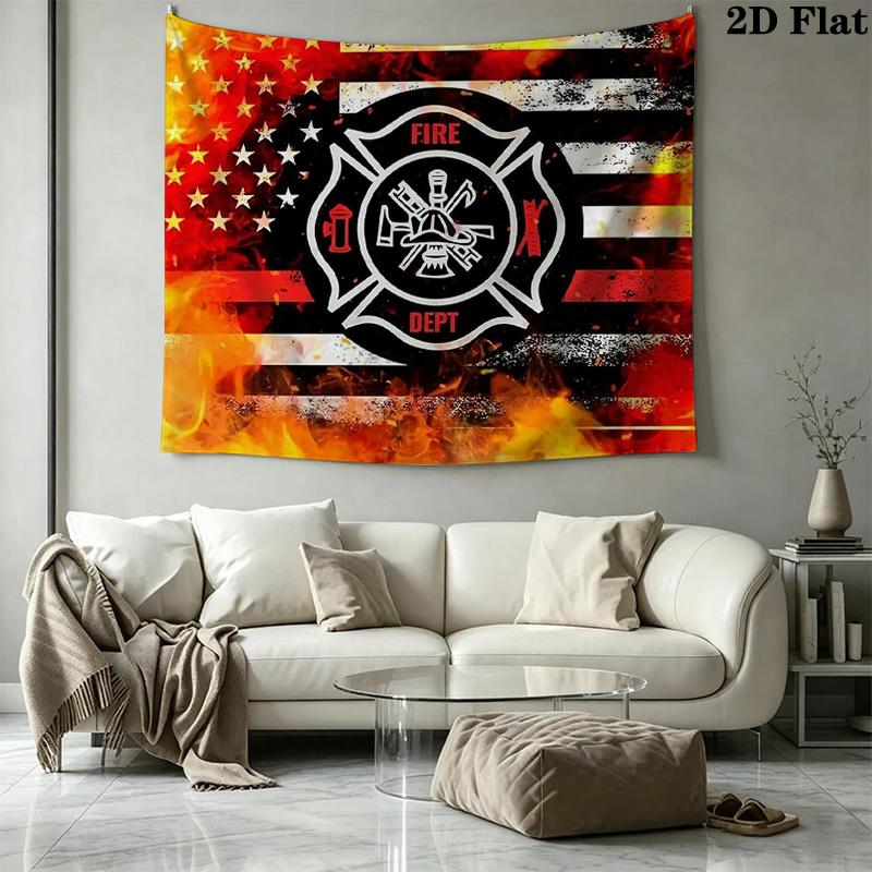 Firefighter Fire Rescue Wall Tapestry Aesthetic Wall Hanging Printed Fabric Blanket Decorative Tapestries for Bedroom Living Room Home Decor