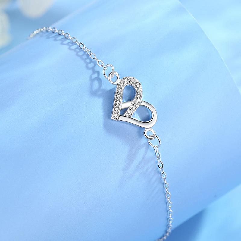 S925 Sterling Silver Heart-shaped Bracelet for Women Ins Inlaid with Zircon Niche Design Rose Gold Platinum Simple Hand Jewelry
