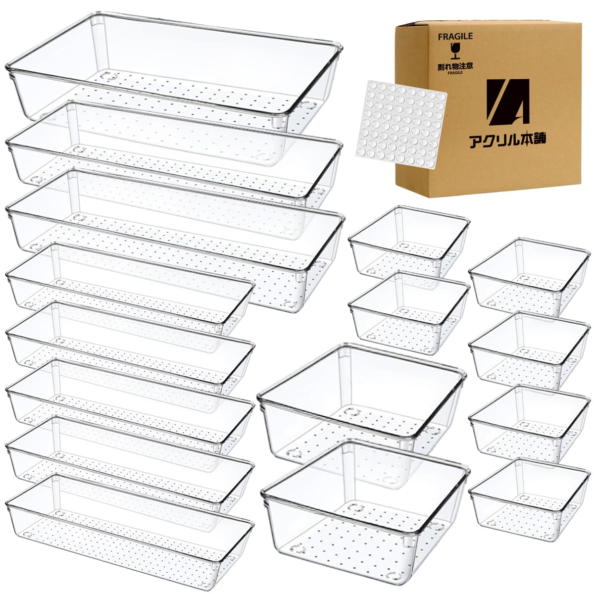 Acrylic Honpo Drawer Divider Small Item Transparent Desk Divider Storage Desktop Cosmetics Clothes Case Organizer Tray, Storage, Tray, Case, Box,