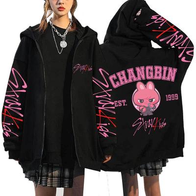 Stray Kids Harajuku Zipper Hoodie with Print