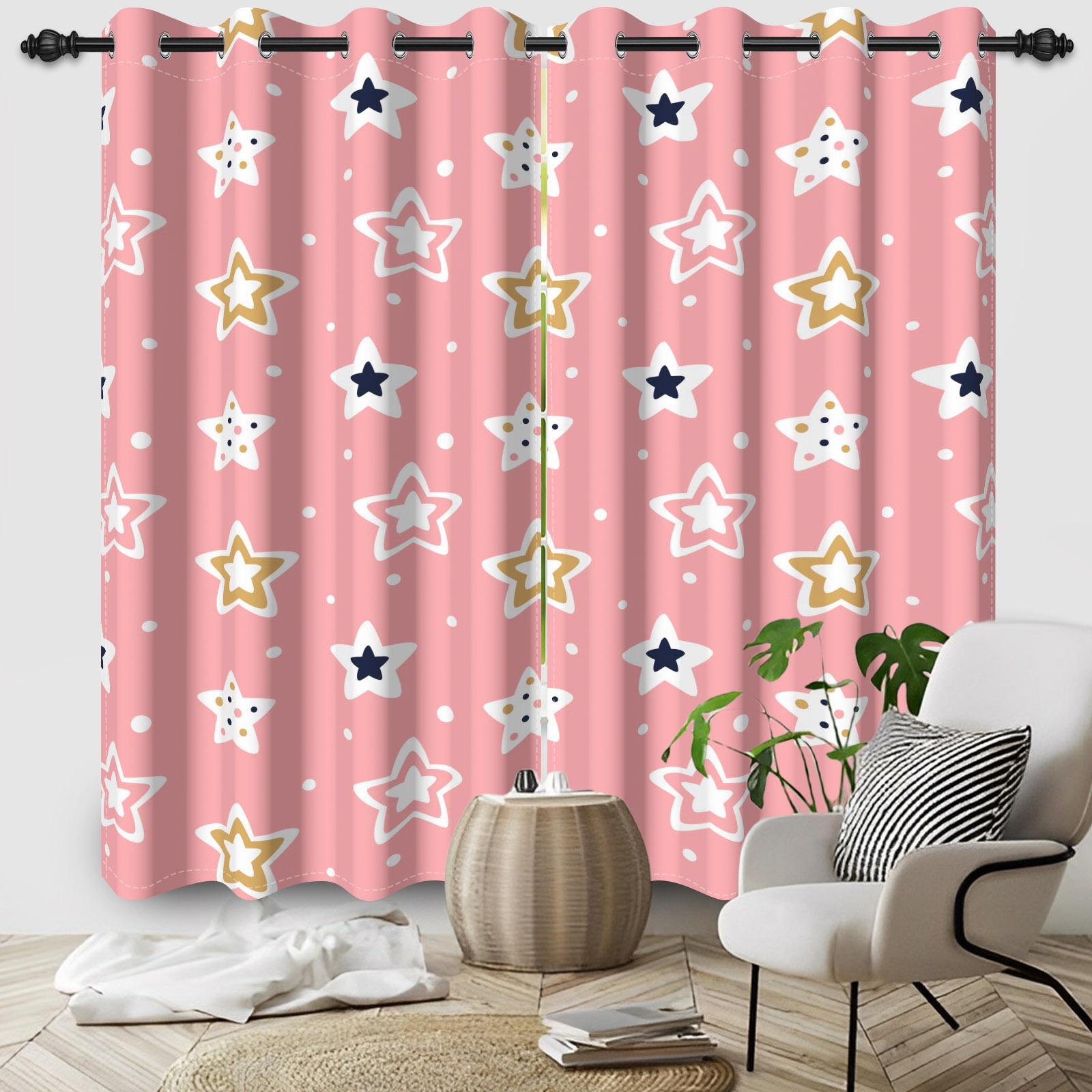 

Starry Sky Curtains Moon Stars Window Home Interior Set Polyester Living Room Curtain With Light Blocking Perfect For Sitting W100*H130(CM)-Rod Pocket&2PCS