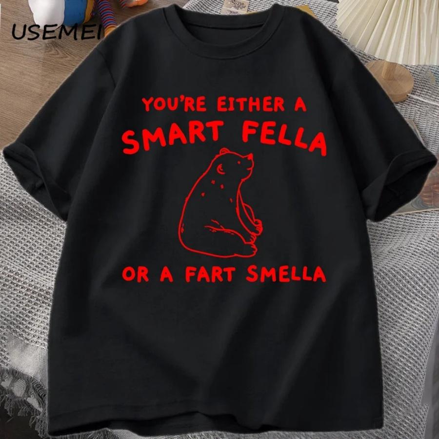 Are You A Smart Fella T Shirt Women Men Retro Cartoon T-Shirt Cotton Bear Weird T Shirts Casual Round Neck Short Sleeve T-shirts XXXXXL чёрный