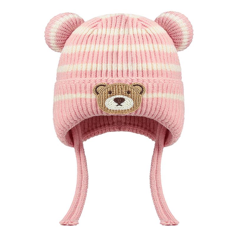 Kids  Winter Striped Cartoon Bear Earflap Beanie One Size