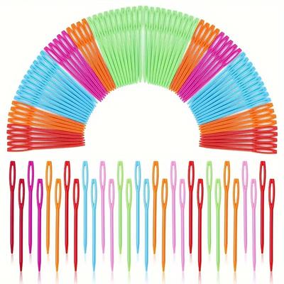 100/200pcs 7cm Plastic Sweater Needle Knitting Crochet Safety Yarn Sewing Knitting Tools Household Color Sewing Needle