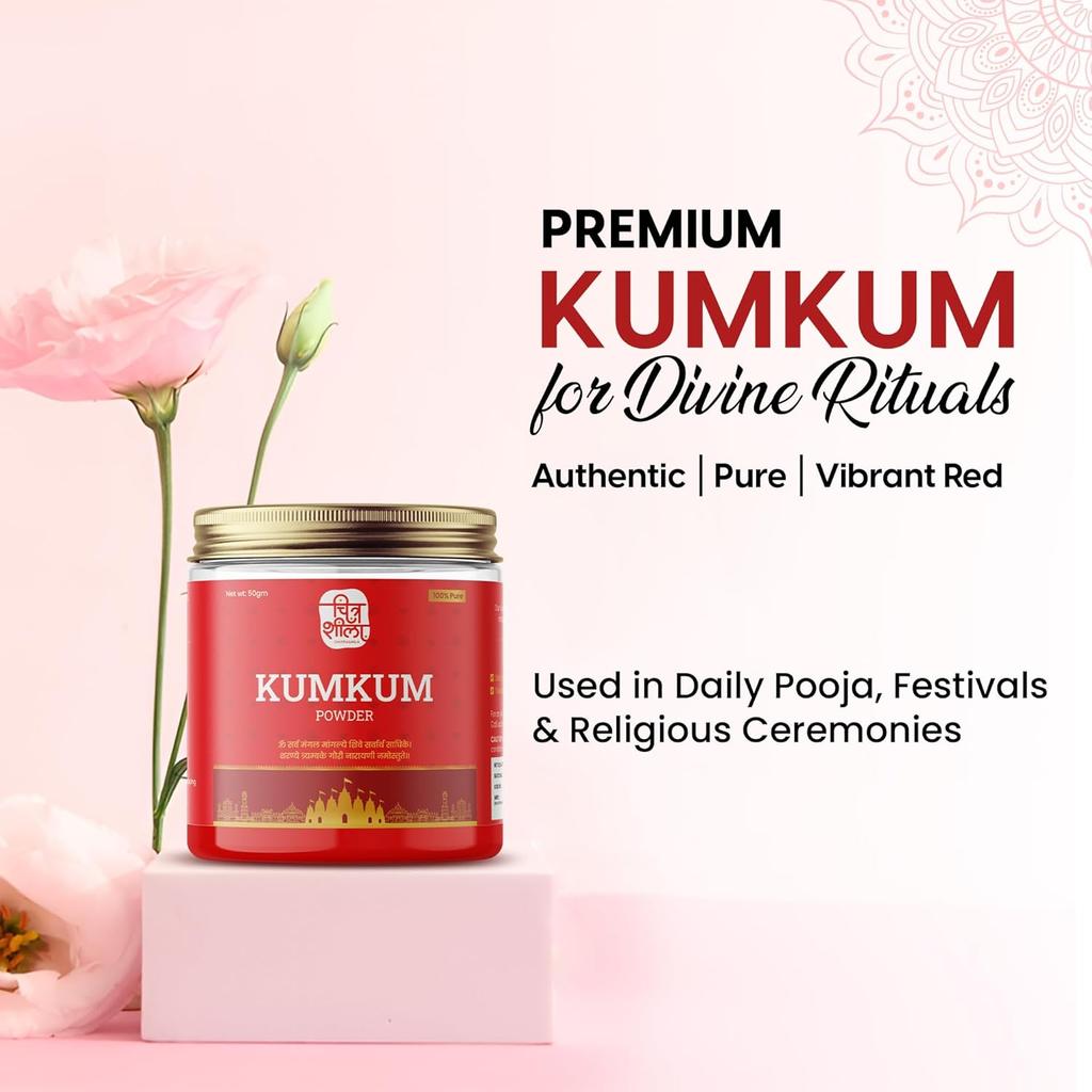 100% Erboristico Originale Puro Polvere di Kumkum/Roli Fatta con Curcuma Pura | Tika Rossa Sacra per Pooja, Tilak e Festival | Naturale e Sicuro per la Pelle | 50g