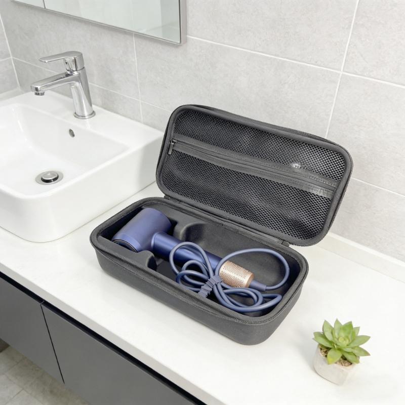 Travel Organiser Bag for Hair Dryer and Styling Tools Features Expandable Mesh Pouch Compactly