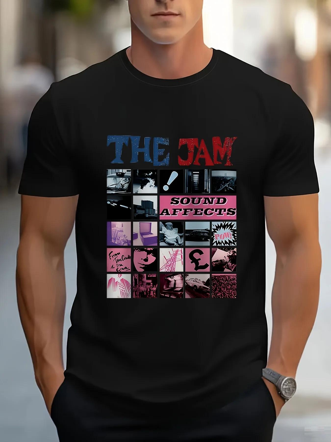 

70s Rock Band The Jam Album Retro Sound Affects T-shirt - The Entertainment Short Sleeved Shirt - Men s Summer Cotton Graph... S разноцветный