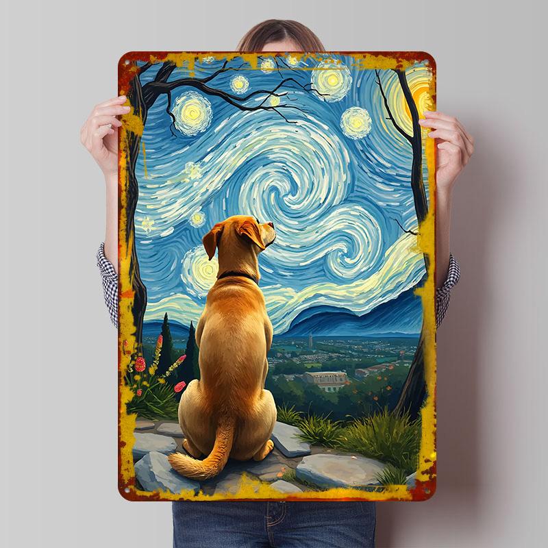 

Dog Watching Starry Night Van Vogh Printed Poster Customized Wall Art Retro Vintage Metal Tin Signs for Home Decor Coffee Bar 7.9x11.8In(20x30cm)