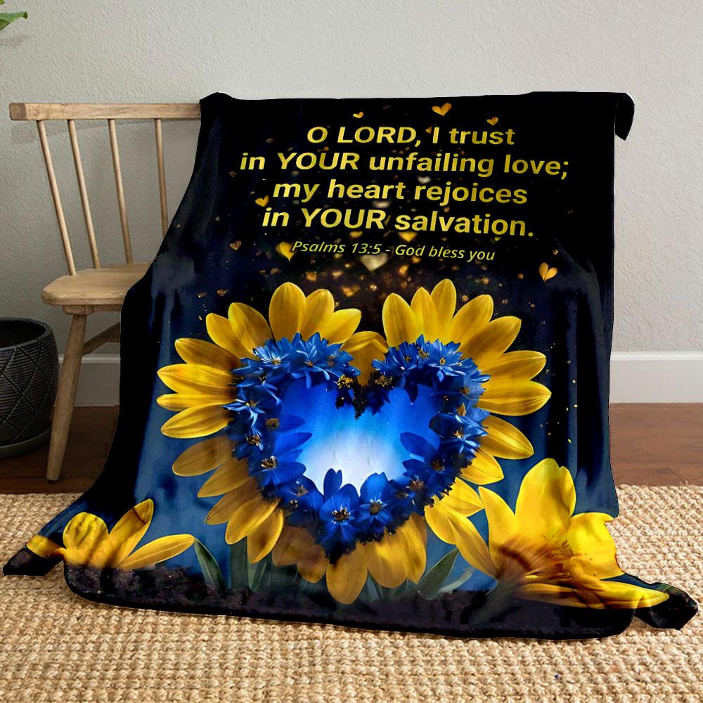 

Psalms Themed Blue Yellow Floral Blanket Printed Blanket for Living Room Bed Couch lunch break Soft Cozy Blanket for Friend s festival Gift 80cm x 120cm