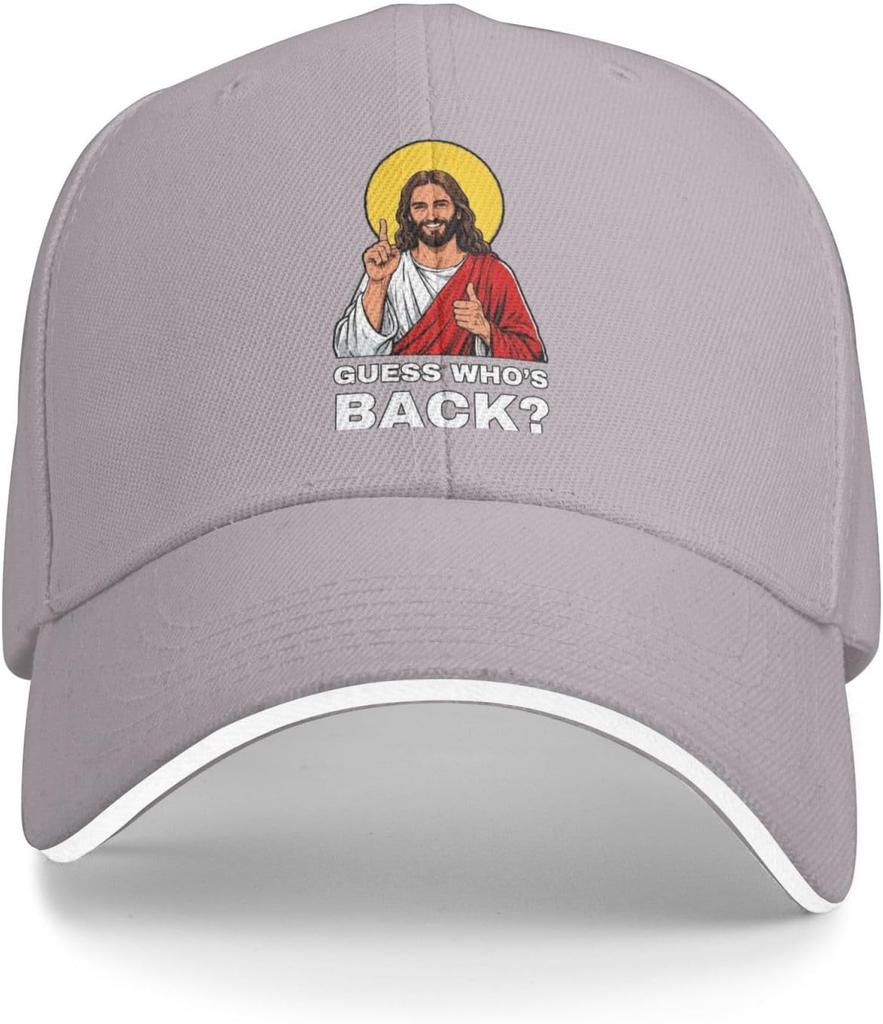 Guess Whos Back Jesus Christian Graphic Baseball Cap Polyester Adjustable Casual Hat for Adult