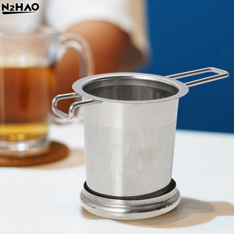 1*Premium Stainless Steel Fine Mesh Tea Filter Extended Handle Loose Tea Drainer With Lid Anti-Scald Multi-Purpose Tea Strainer