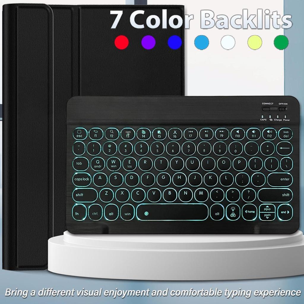 Samsung S10FE Tablet Protective Leather Case with Backlit Keyboard and Round Keycaps for A9+/A11Plus/S10Lite.