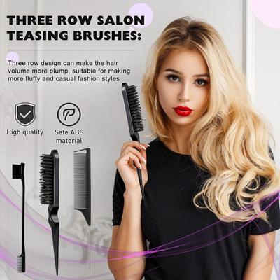3-teiliges/Set Haarstyling-Kamm-Set mit doppelseitiger Edge-Control-Toupierbürste, Rattenschwanz-Damenkamm, zum Rückkämmen, Kämmen, Flechten, Glätten, Stylen