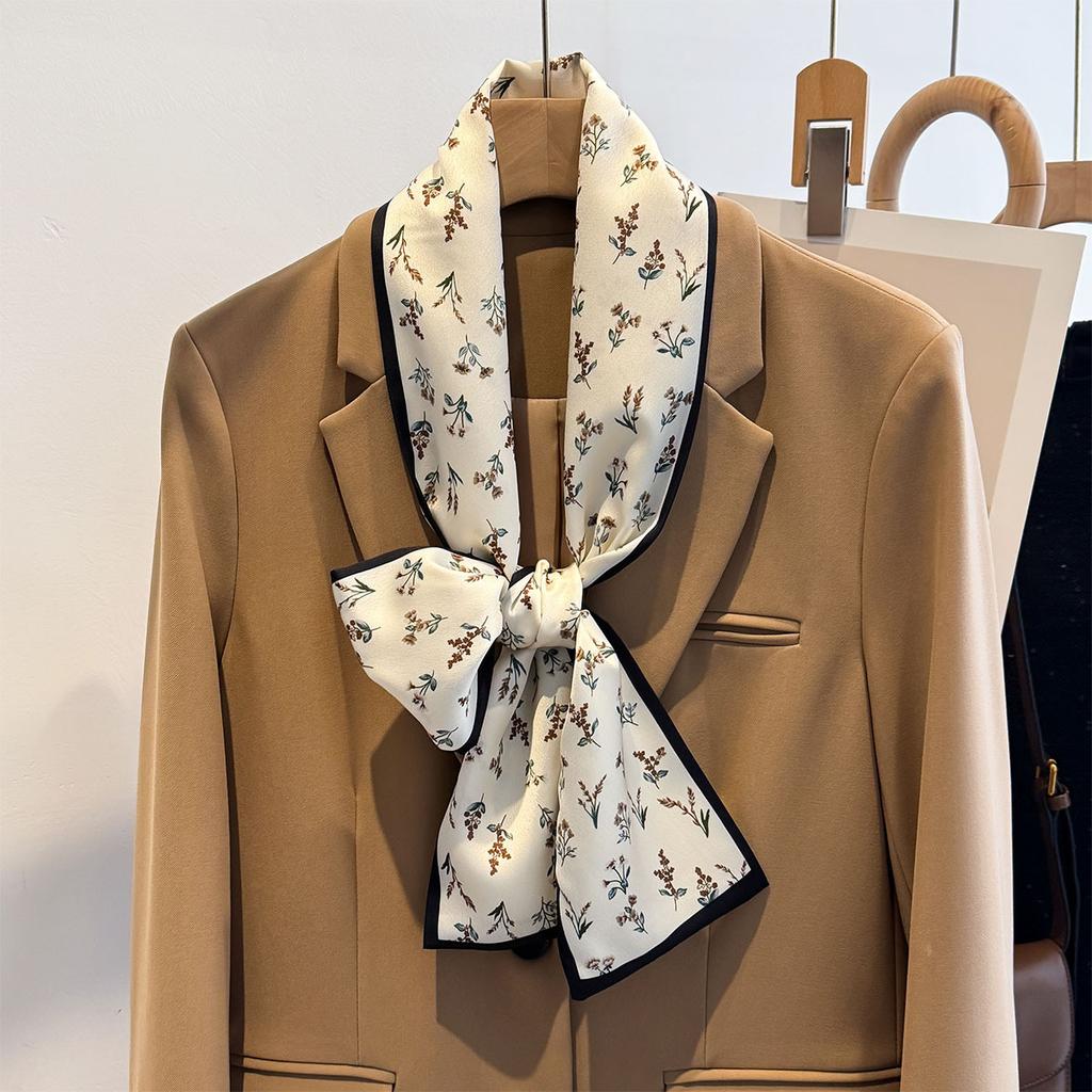 Spring and Autumn and Summer Korean Style Floral Fashion Long Scarf Women's Decorative Scarf Professional Scarf Tied Hair Streamer