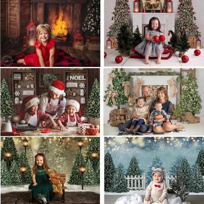 Weihnachten Fotohintergrund Kamin Winter Schneefeld Schnee Wald Foto Hintergrund Küche Erwachsene Kinder Porträt