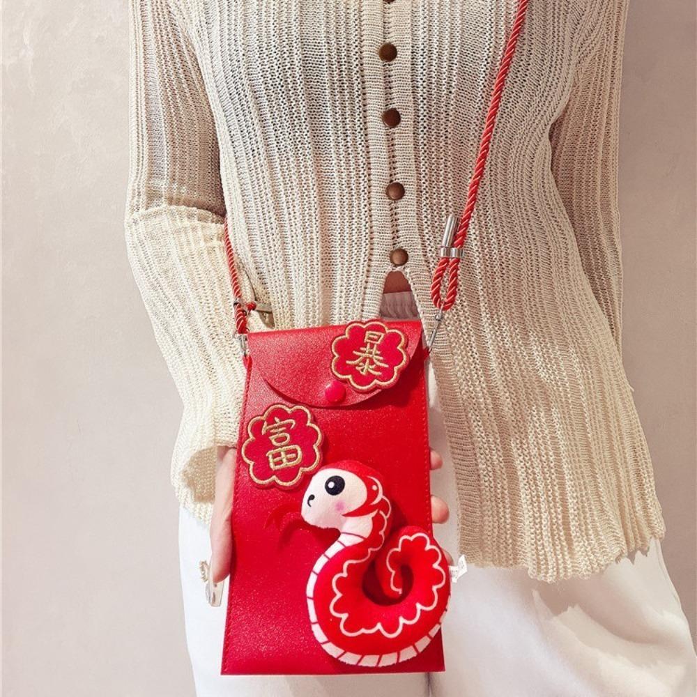 Chinese PU Leather Red Envelope Cross Body Snake New Year Money Envelope Party Gifts