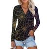 Damen Sommermode Lässig Bedrucktes V-Ausschnitt Langarm Shirt Top