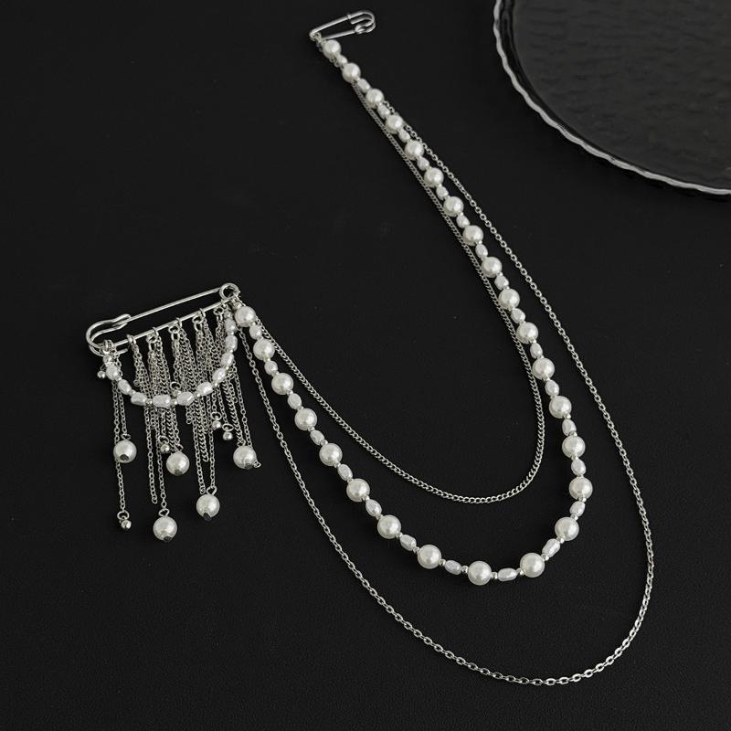 Unique Multi Layer Tassel Chain Brooch for Men Women Punk Personality Jewelry Accessory for Costume Formal Wear