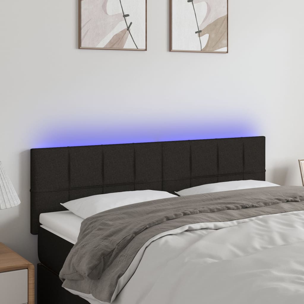 Vidaxl Bed Headboard with LED, Black, 144X5X78/88 Cm, Fabric