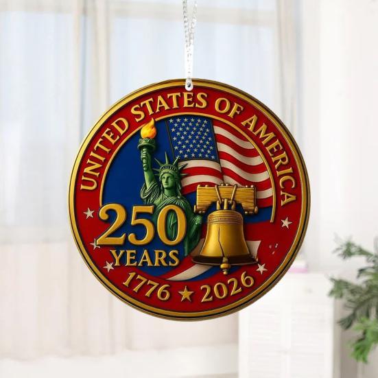 Yousheng 1/2Pcs United States 250th Anniversary Acrylic Hanging Decoration US Flag Round Household Garden Desktop Ornament