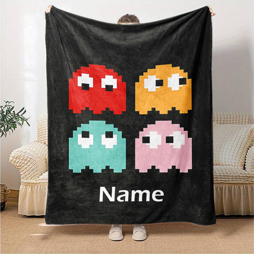 Custom Name Pac-Man Theme Printed Blanket - Perfect for Couch, Bed, Travel & Outdoor Use | Machine Washable, Cozy & Durable.