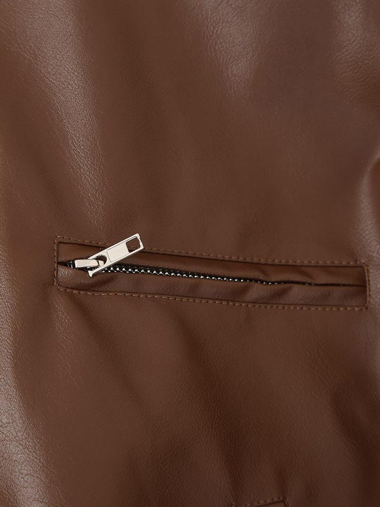 Dámská motorkářská bunda z umělé kůže - Podzimní/zimní krátký styl na zip