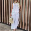 Damenanzüge Sommermode Ärmellose lockere Bluse Weitbeinige Hose Zweiteilige Sets für Damen Freizeitoutfits