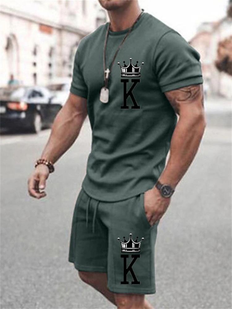Summer Men's Casual Suit Loose Two-piece Simple Set Men's T-shirt and Shorts Sportswear