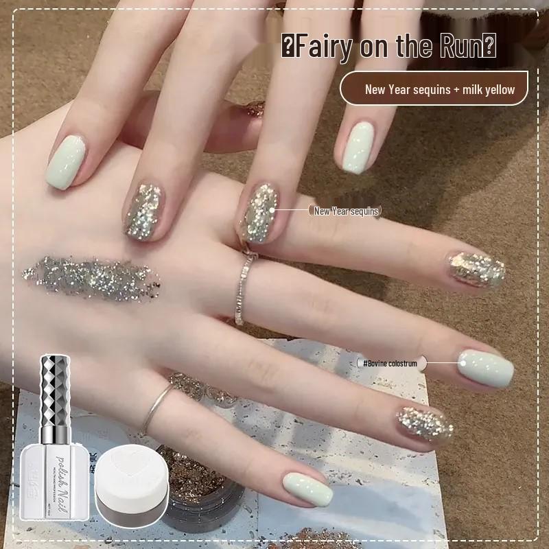 Ennisi 2025 New Year Super Glitter Sequin Nail Polish Gel - Champagne Dazzling Stars