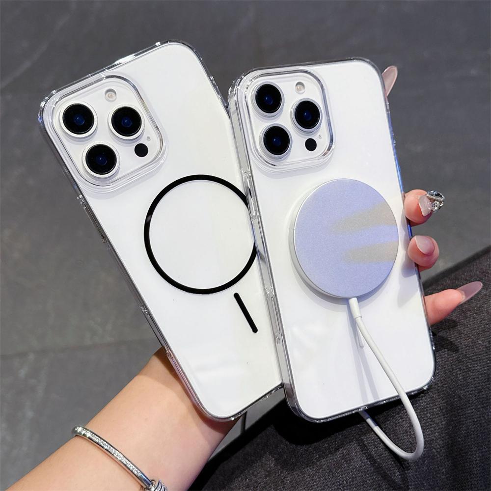 For Magsafe Transparent Hard PC Phone Cases For iPhone 16 15 14 13 12 11 Pro Max 16e Plus Magnetic Wireless Charging Clear Cover