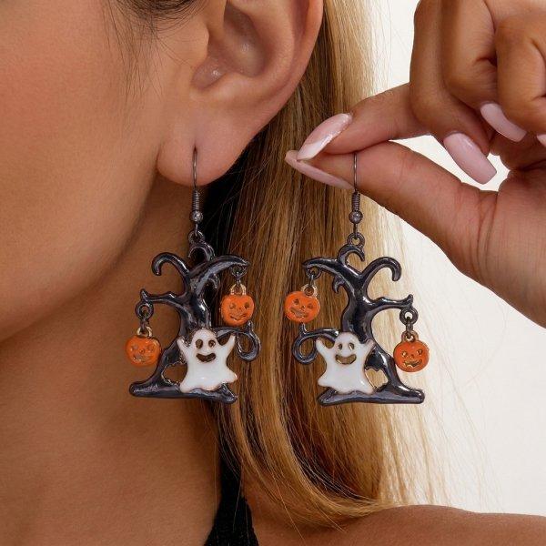 Cute Halloween Dangle Earrings for Women Cartoon Ghost Pumpkin Star Asymmetrical Long Tassel Earrings Party Statement Jewelry