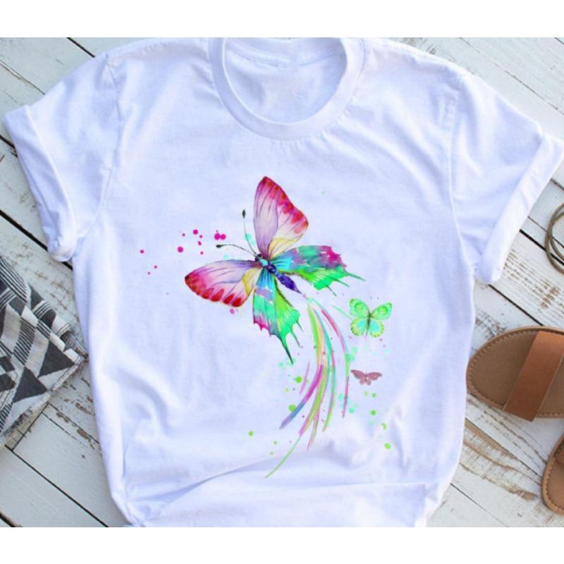 Short Sleeved Butterfly Tree Casual Short Sleeved Women's Casual 3D T-shirt Women's T-shirt