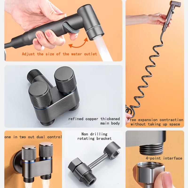Toilet bidet sprayer Gun Flush One in Two Out Faucet Angle Valve with High-pressure Wall Mounted Handle Sprayer Set
