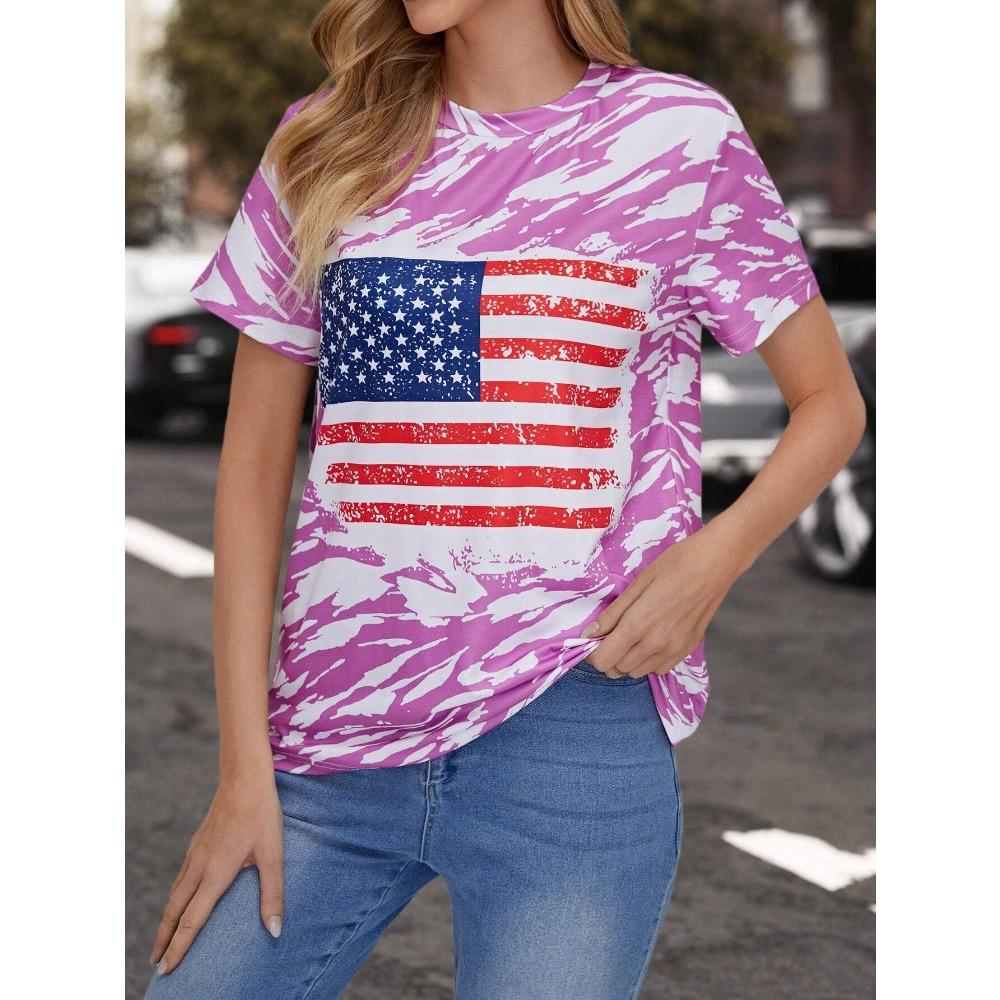 

Flag Pattern 3D Digital Printing Women s Fashionable Round Neck Short Sleeved T-shirt 6XL