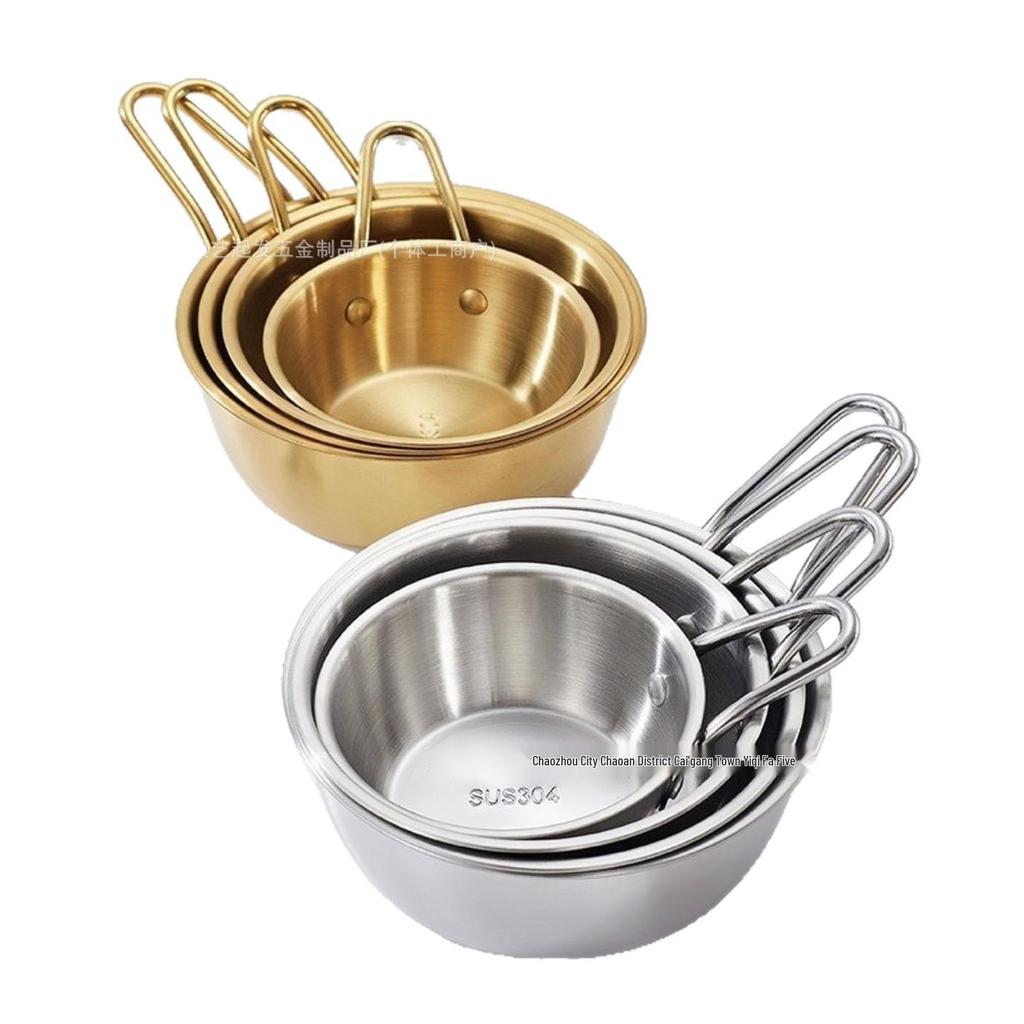 Korean Style Stainless Steel Bowl with Handle for Cooking, BBQ, Seasoning, Instant Noodles, Bibimbap, Cereal, and Outdoor Camping.