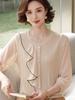 Stylish Gauze Sleeve Knit Top for Middle-Aged & Elderly Women - Lightweight Seven-Sleeve T-shirt for Spring & Summer