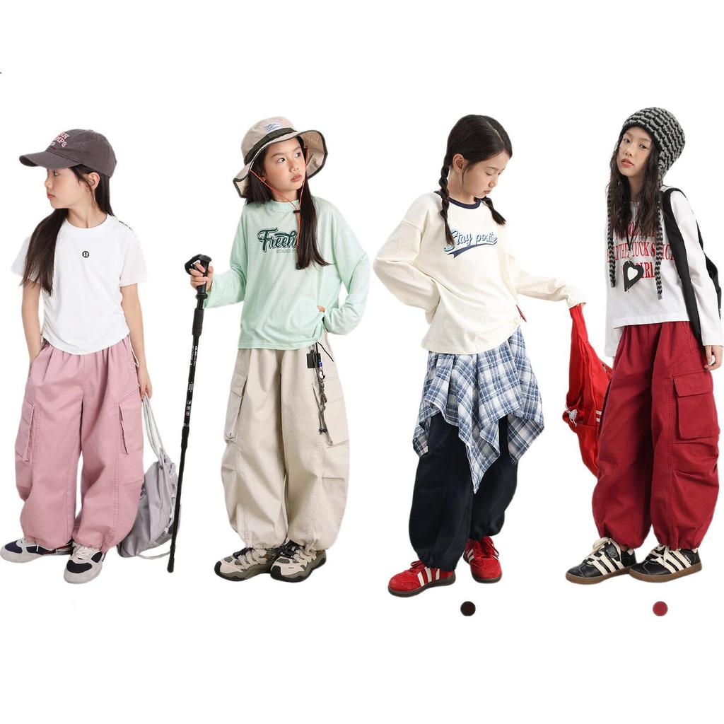 LUSON Chen Da Zhu Children's Clothing, Girls' Cargo Pants, New Style for Older Kids, 2025 New Trendy Loose-Fitting Sports Pants for Girls