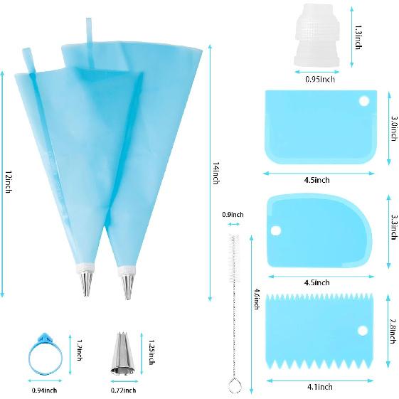34PCs Cake Decorating Kit–Piping Bags and Tips Set With 24 Stainless Steel Piping Tips,2 Reble Silicone Piping Bags,3 Smoothers, 2 Couplers,2 Bag