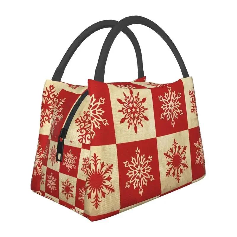 Merry Christmas Snowman Pattern Insulated Lunch Bags for Women Snowflakes Pattern Portable Thermal Cooler Bento Box Work Travel