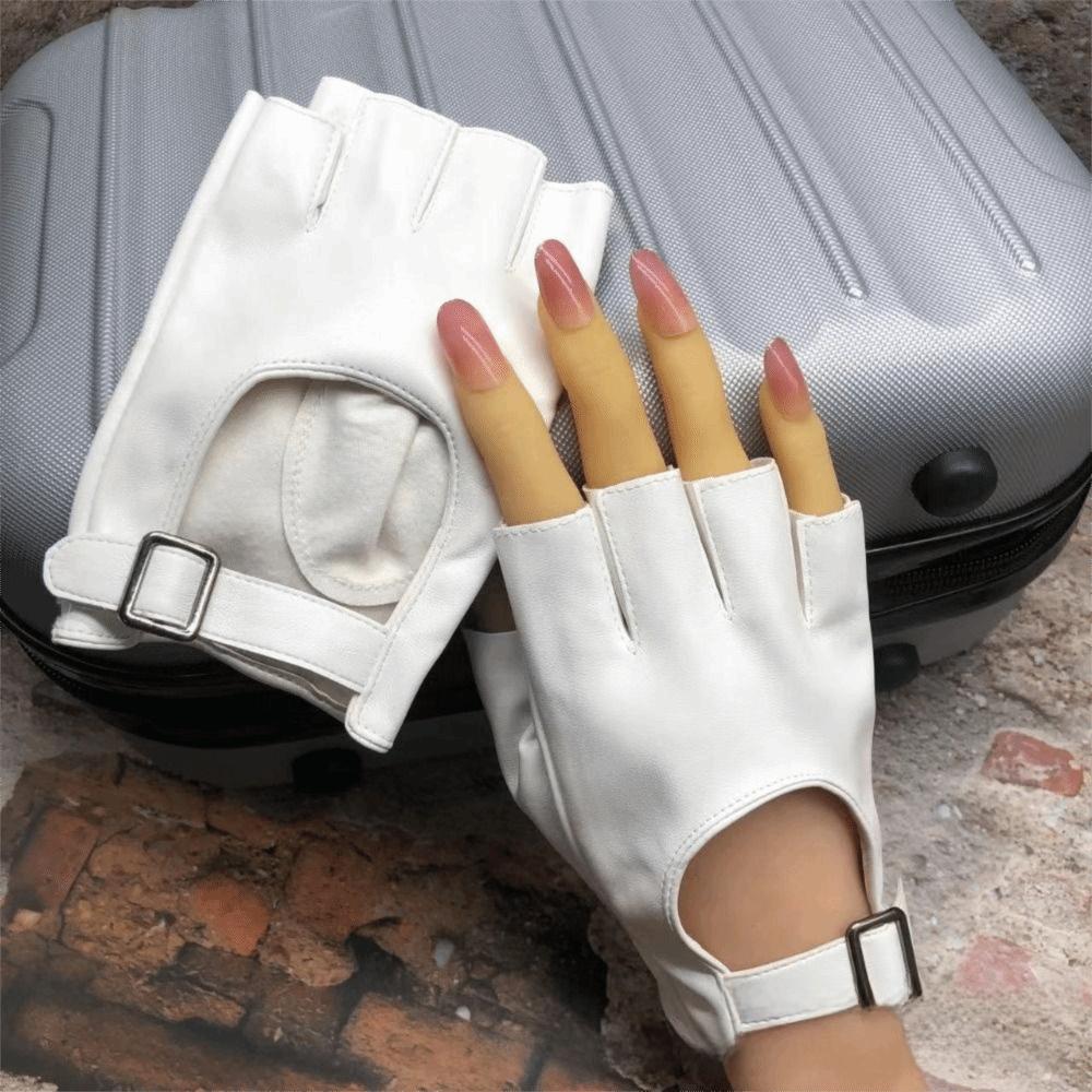 Waterproof Fingerless Gloves Square Buckle Driving Gloves Half Finger Gloves Stage Performances