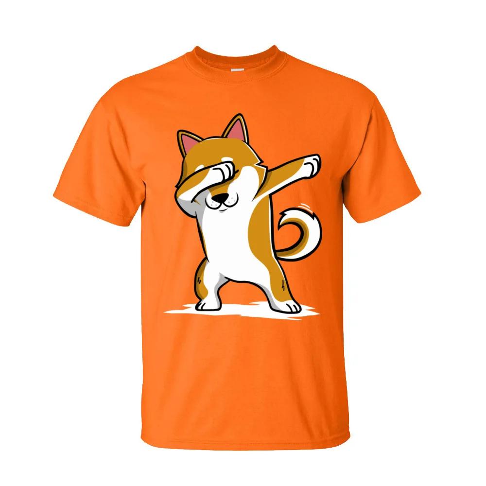 Funny Men's T-Shirt Shiba Inu Dabbing Tops Tees Discount Crew Neck Dance Tshirt Short Sleeve Cotton Casual T Shirt Wholesale