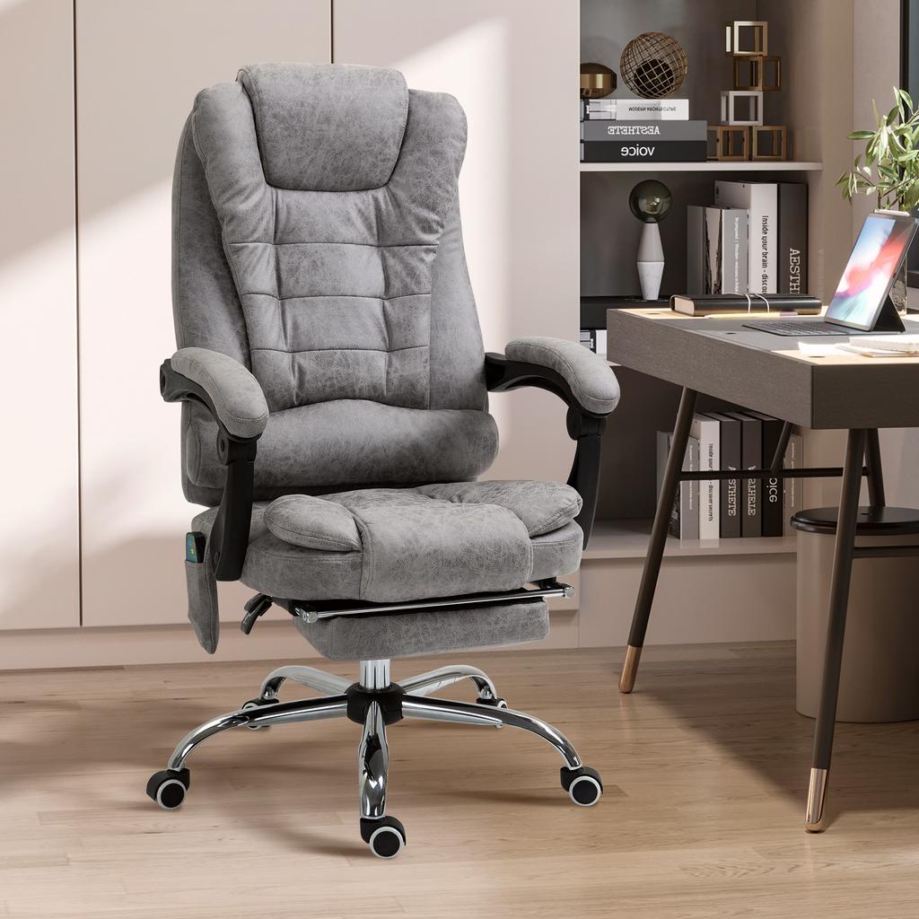 Office Chair with Massage Function, Ergonomic Desk Chair with Reclining & Heating Function, Remote Control, Grey