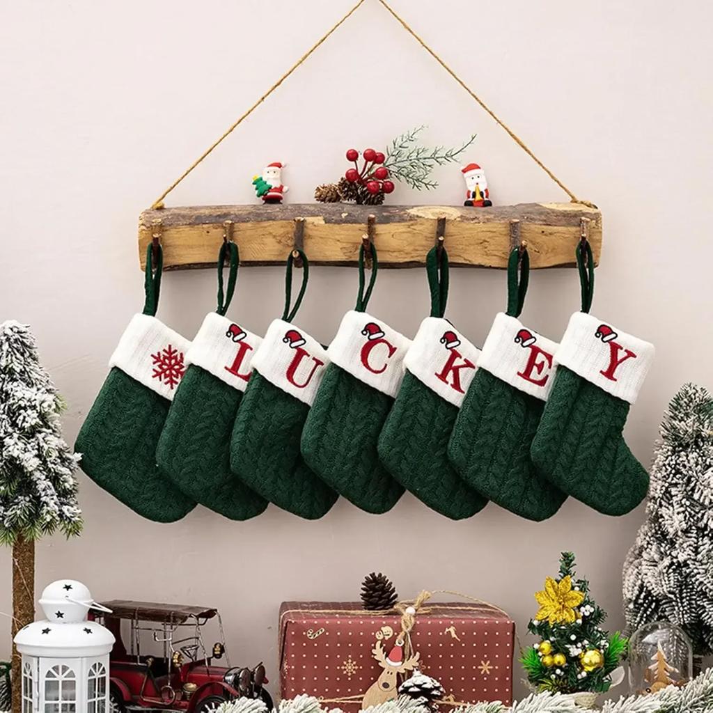 Christmas Socks Knitted Snowflake Letter Socks Large Capacity Christmas Tree Ornaments Candy Gift Stockings Holiday Pendants
